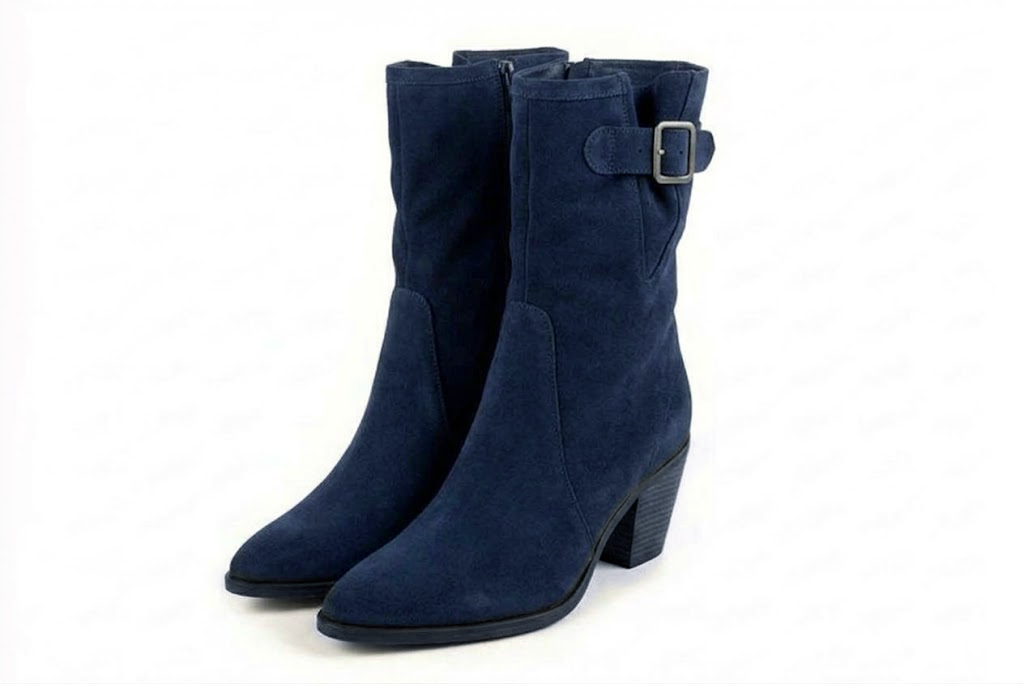 Bottines avec un zip intérieur pour femme en cuir bleu marine avec bout effilé et talon conique de 5.5 cm - Vue avant