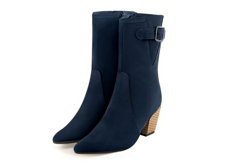 Boots femme : Boots fermeture éclair à l'intérieur couleur bleu marine. Bout effilé. Talon mi-haut conique Vue avant - Florence KOOIJMAN