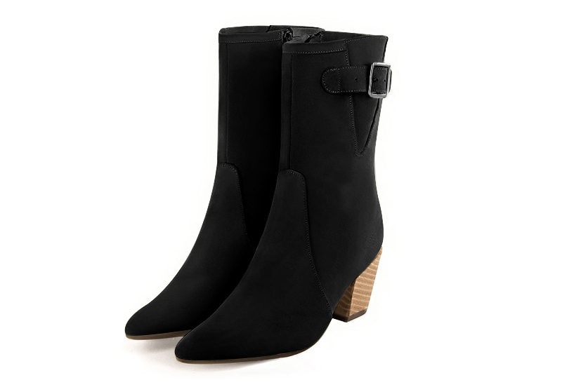 Boots femme : Boots fermeture éclair à l'intérieur couleur noir mat. Bout effilé. Talon mi-haut conique Vue avant - Florence KOOIJMAN