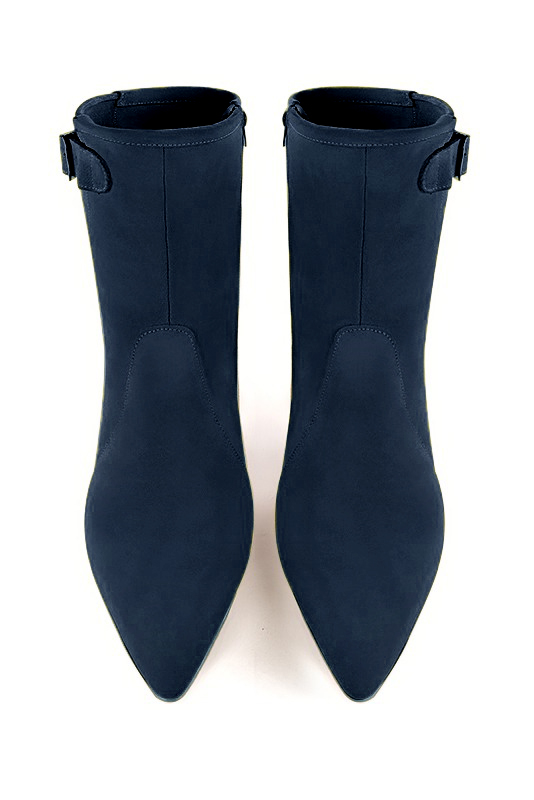 Boots femme : Boots fermeture éclair à l'intérieur couleur bleu marine. Bout effilé. Talon mi-haut conique. Vue du dessus - Florence KOOIJMAN