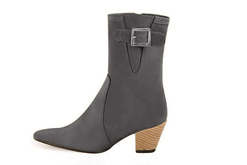 Boots femme : Boots fermeture éclair à l'intérieur couleur gris acier. Bout effilé. Talon mi-haut conique. Vue de profil - Florence KOOIJMAN