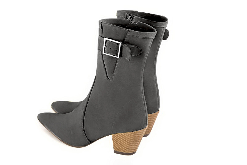 Boots femme : Boots fermeture éclair à l'intérieur couleur gris acier. Bout effilé. Talon mi-haut conique. Vue arrière - Florence KOOIJMAN