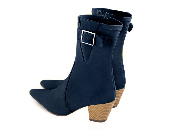 Boots femme : Boots fermeture éclair à l'intérieur couleur bleu marine. Bout effilé. Talon mi-haut conique. Vue arrière - Florence KOOIJMAN
