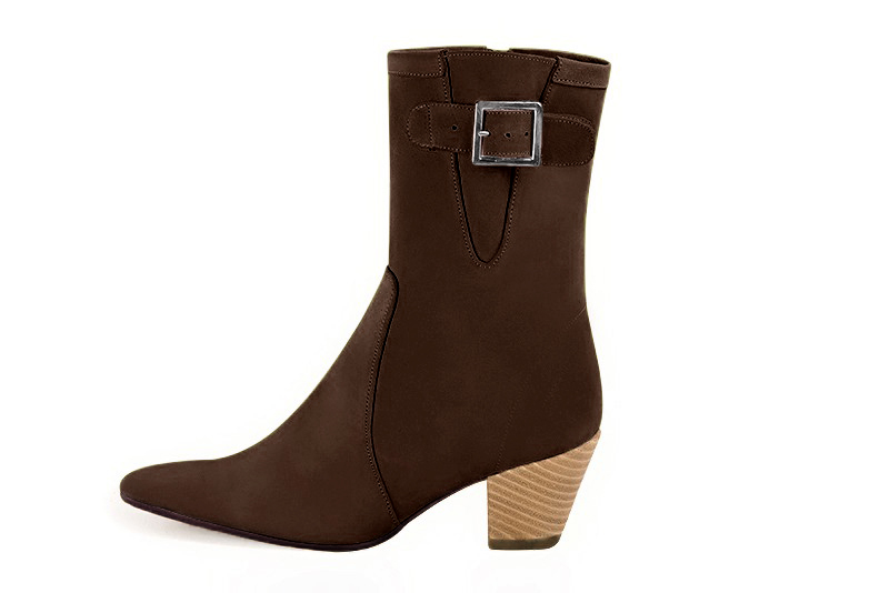 Boots femme : Boots fermeture éclair à l'intérieur couleur marron ébène. Bout effilé. Talon mi-haut conique. Vue de profil - Florence KOOIJMAN