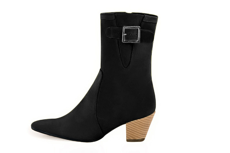 Boots femme : Boots fermeture éclair à l'intérieur couleur noir mat. Bout effilé. Talon mi-haut conique. Vue de profil - Florence KOOIJMAN