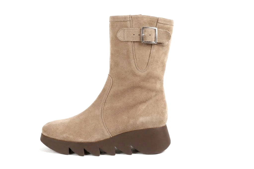 Bottines avec un zip intérieur pour femme en cuir sable avec bout rond et semelle épaisse et sculpturale en gomme - Vue de profil