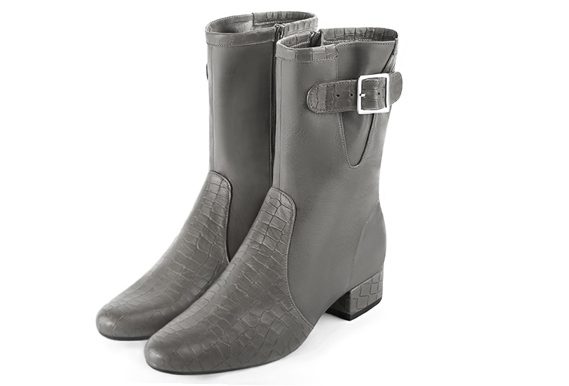 Bottines femme boucles sur les côtés gris cendre. Bout rond. Talon bottier de 3.5 cm - Vue avant