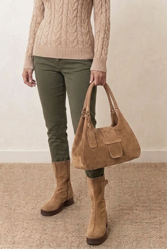 Bottines habillées femme zip côté intérieur en cuir beige biscuit à semelle en gomme et bout rond - Vue porté