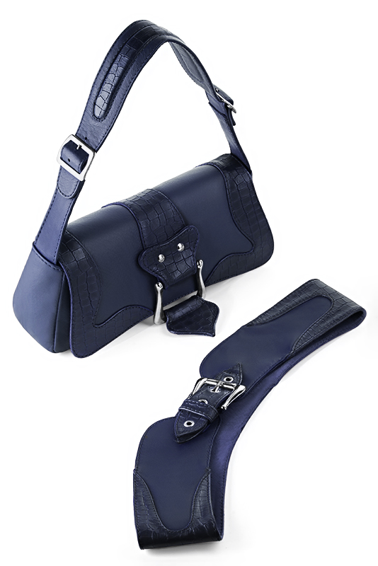 Luxueux petit sac à main, élégant et raffiné, coloris bleu marine. Personnalisation : Choix des cuirs et des couleurs. - Florence KOOIJMAN