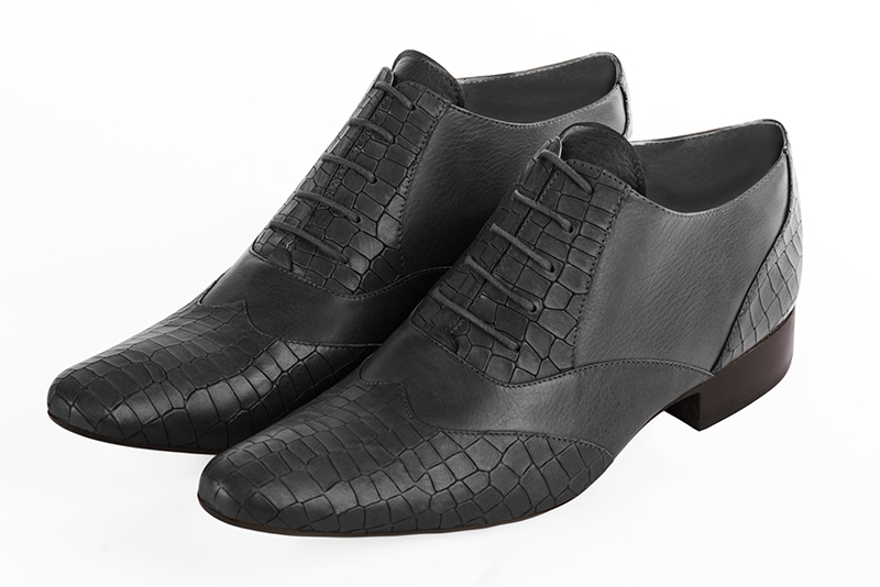 Chaussures homme à lacets type derbies ou richelieux :  couleur gris acier. Semelle cuir talon plat. Bout rond - Florence KOOIJMAN