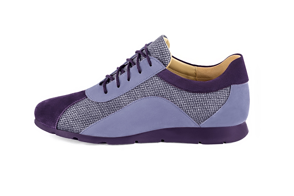 Basket femme habillée : Sneaker urbain bicolore couleur violet lavande. Semelle fine. Doublure cuir. Vue de profil - Florence KOOIJMAN