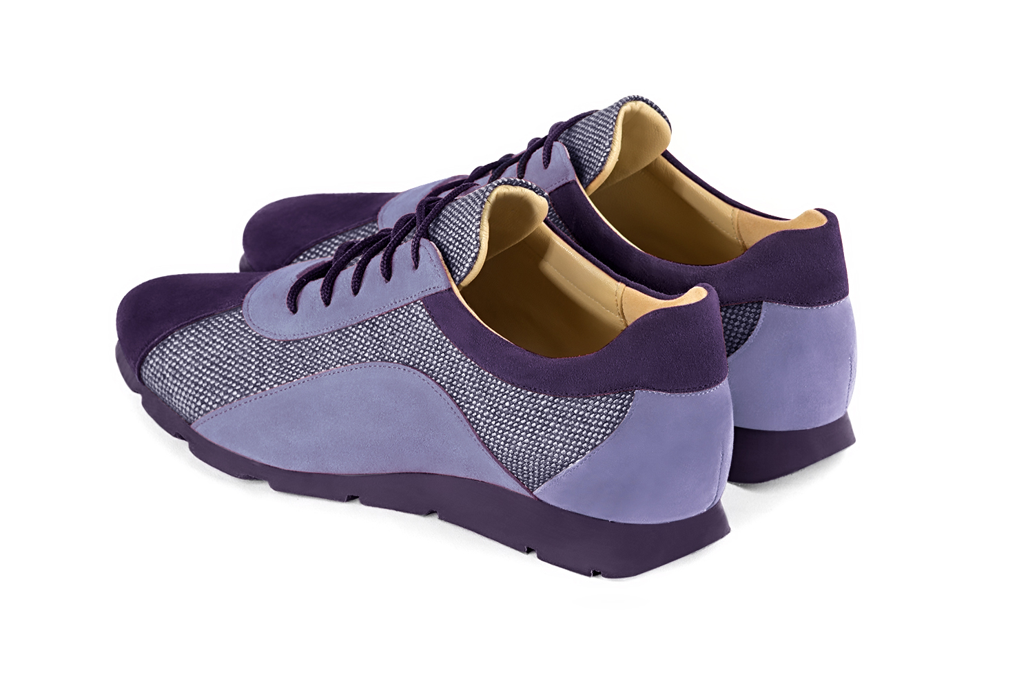 Basket femme habillée : Sneaker urbain bicolore couleur violet lavande. Semelle fine. Doublure cuir. Vue arrière - Florence KOOIJMAN