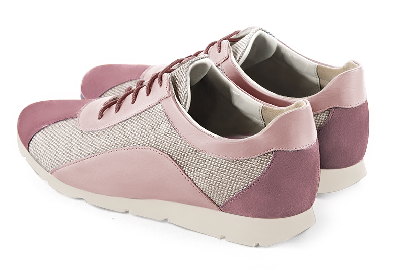 Chaussure femme à brides :  couleur rose vieux rose et blanc cassé. Bout rond. Semelle gomme talon plat. Vue arrière - Florence KOOIJMAN