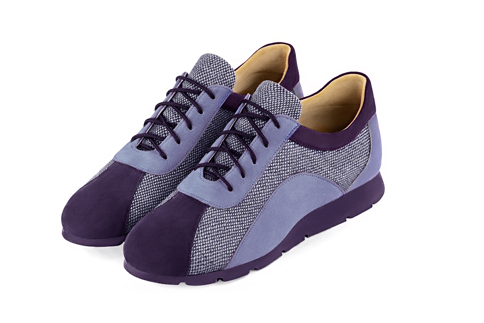 Basket femme habillée : Sneaker urbain bicolore couleur violet lavande. Semelle fine. Doublure cuir Vue avant - Florence KOOIJMAN