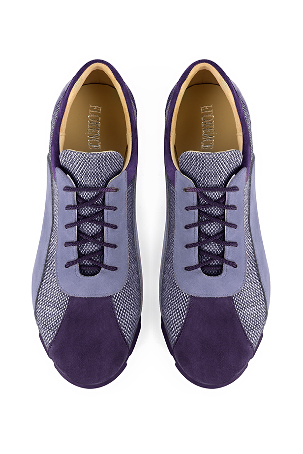 Basket femme habillée : Sneaker urbain bicolore couleur violet lavande. Semelle fine. Doublure cuir. Vue du dessus - Florence KOOIJMAN
