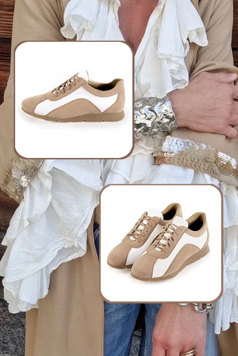 Baskets habillées femme beige sahara et blanc cassé - Vue du dessus