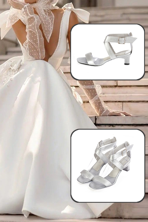Sandales habillées femme brides croisées cuir argent à talon trotteur de 4.5 cm et bout carré - Vue du dessus