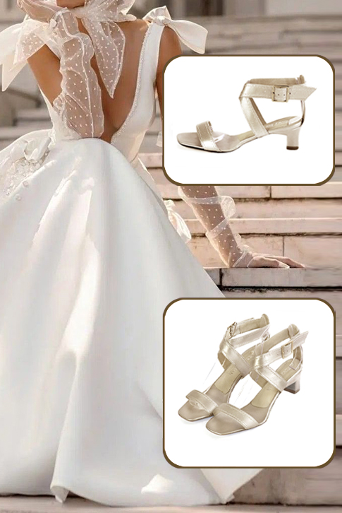 Sandales habillées femme brides croisées cuir or à talon trotteur de 4.5 cm et bout carré - Vue du dessus