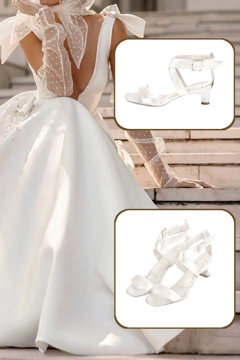 Sandales femme brides croisées complètement ouvertes blanc pur. Bout carré. Talon trotteur de 4.5 cm - Vue du dessus