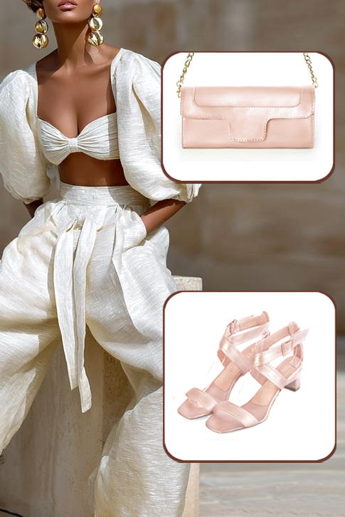 Sandales habillées femme brides croisées cuir rose poudré à talon trotteur de 4.5 cm et bout carré - Vue porté