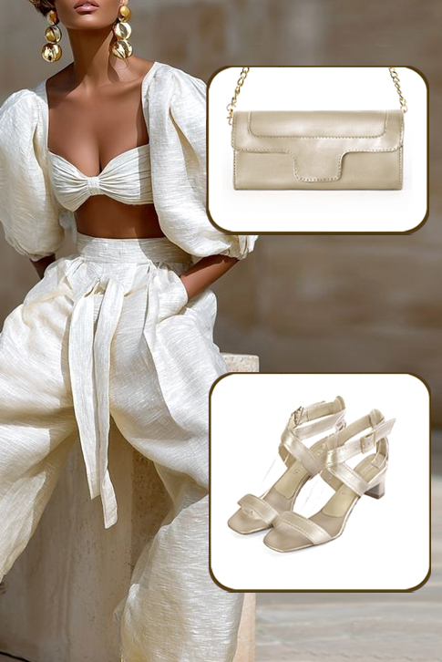 Sandales habillées femme brides croisées cuir or à talon trotteur de 4.5 cm et bout carré - Vue porté