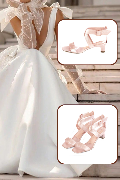 Sandales habillées femme brides croisées cuir rose poudré à talon trotteur de 4.5 cm et bout carré - Vue du dessus