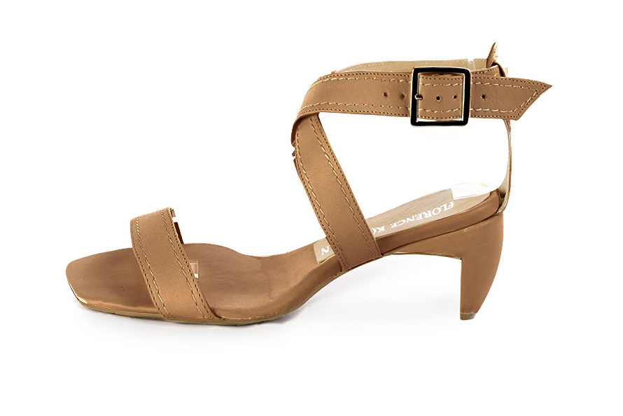 Sandales habillées femme brides croisées cuir beige camel à talon virgule de 5.5 cm et bout carré - Vue de profil