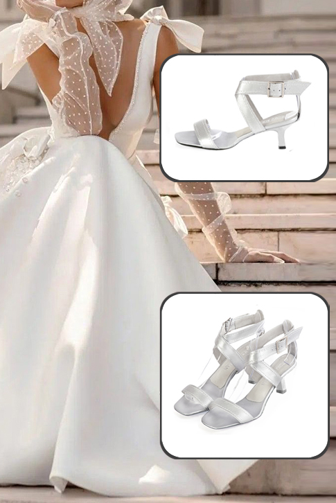 Sandales habillées femme brides croisées cuir argent à talon bobine de 5.5 cm et bout carré - Vue du dessus