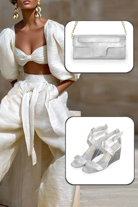Sandales habillées femme brides croisées cuir argent à talon compensé de 6 cm et bout carré - Vue du dessus