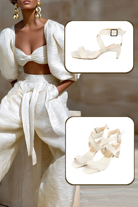 Sandales habillées femme brides croisées cuir blanc cassé à talon virgule de 5.5 cm et bout carré - Vue du dessus