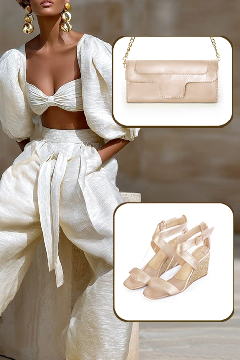 Sandales habillées femme brides croisées cuir or à talon compensé de 6 cm et bout carré - Vue du dessus