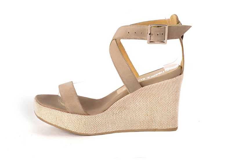 Sandales femme brides croisées complètement ouvertes beige sahara. .  - Vue de profil