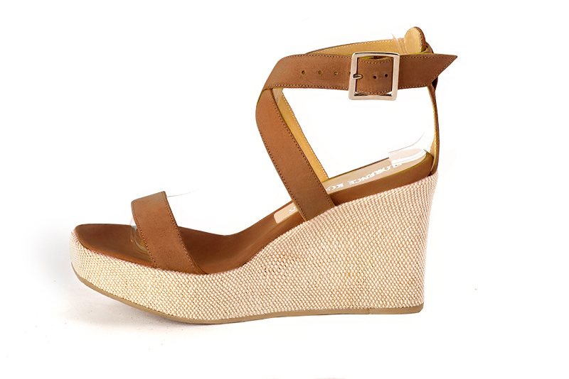 Sandales élégantes et raffinées pour soirées et cérémonies, coloris marron caramel. Cérémonie, soirée, cocktail, évènementiel. Personnalisation : Choix des cuirs, 
                des couleurs et des talons. Petites et grandes pointures. - Florence KOOIJMAN