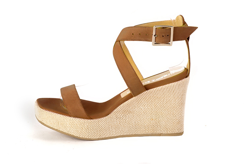 Sandales habillées femme brides croisées cuir marron caramel à  et  - Vue de profil