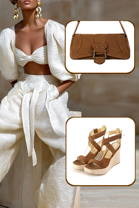 Sandales habillées femme brides croisées cuir marron caramel à  et  - Vue porté
