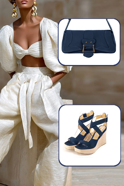 Sandales habillées femme brides croisées en cuir bleu marine à  et  - Vue porté