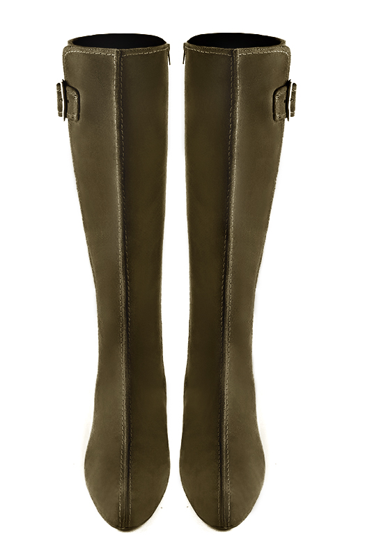 Botte femme : Bottes femme avec des boucles sur mesures couleur vert kaki.. Vue du dessus - Florence KOOIJMAN