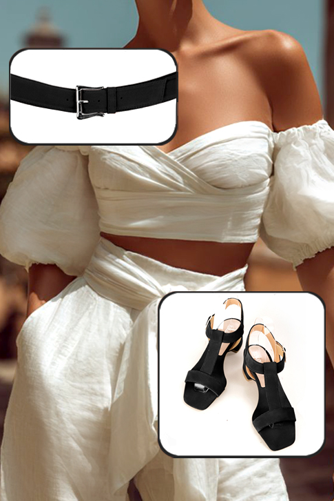 Sandales femme bride cou-de-pied complètement ouvertes noir mat. Bout carré. Talon évasé de 4.5 cm - Vue du dessus