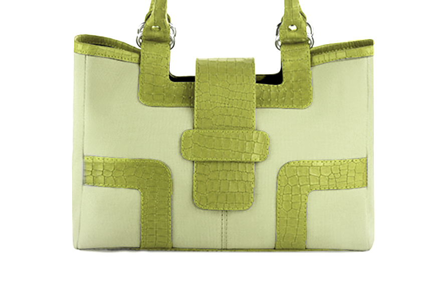 Sac cabas habillé femme en cuir vert tilleul et vert pistache - Vue de profil