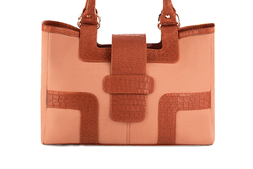 Sac cabas habillé femme en cuir pêche et orange corail - Vue de profil