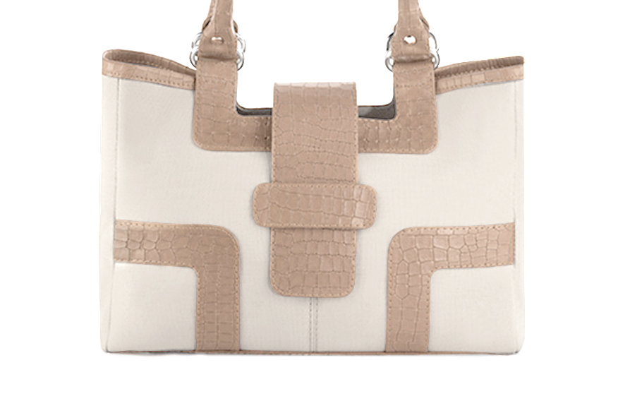 Sac cabas habillé femme en cuir blanc cassé et beige sahara - Vue de profil