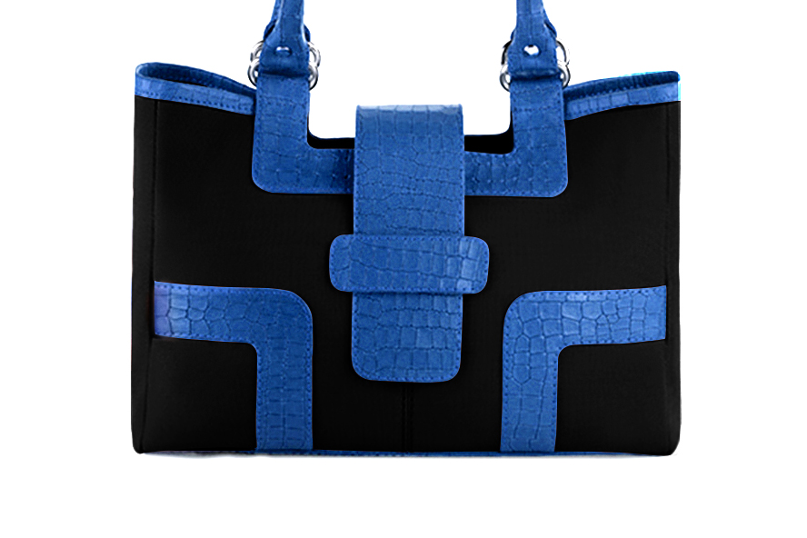 Sac cabas habillé femme en cuir noir mat et bleu électrique - Vue de profil