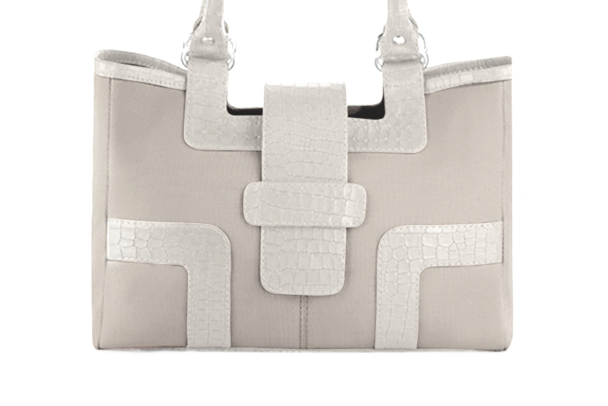 Sac cabas habillé femme en cuir blanc cassé - Vue de profil