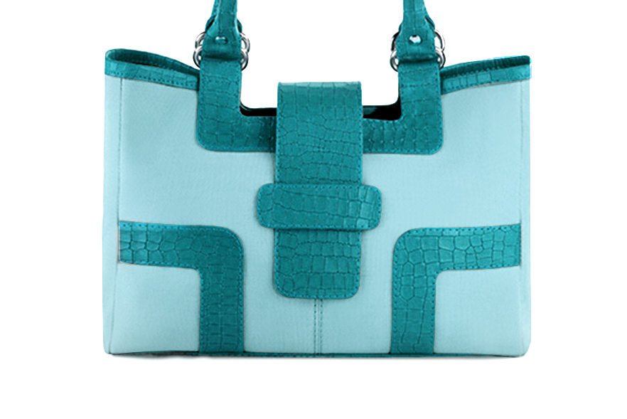 Sac cabas habillé femme en cuir bleu lagon et bleu turquoise - Vue de profil