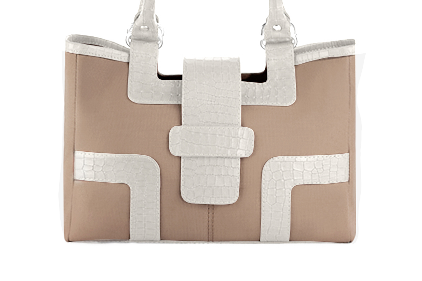 Sac cabas habillé femme en cuir beige sahara et blanc cassé - Vue de profil