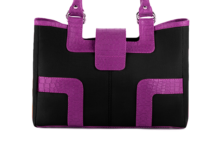 Sac cabas habillé femme en cuir noir mat et violet mauve - Vue arrière