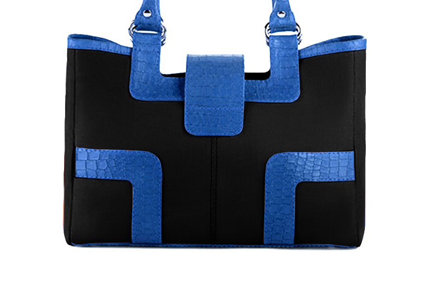Sac cabas habillé femme en cuir noir mat et bleu électrique - Vue arrière