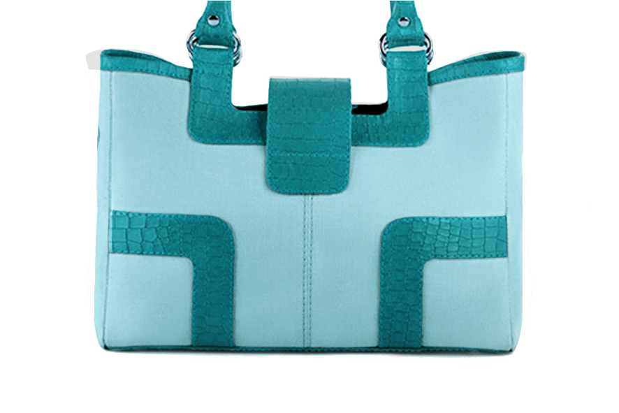 Sac cabas habillé femme en cuir bleu lagon et bleu turquoise - Vue arrière