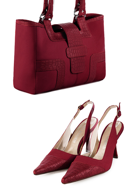 Sac cabas habillé femme en cuir rouge bordeaux - Vue du dessus
