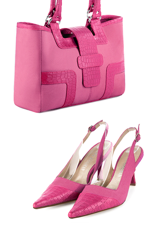 Sac cabas habillé femme en rose pétunia et rose fuchsia - Vue du dessus